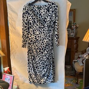 Ralph Lauren Navy and White Leaf Print Dress